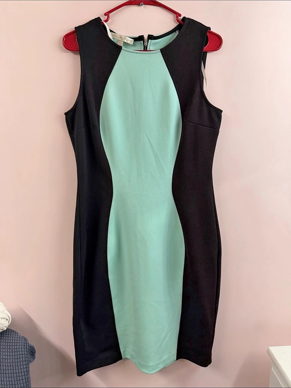 Boston Proper Colorblock Scuba Sheath Dress Black & Green Medium